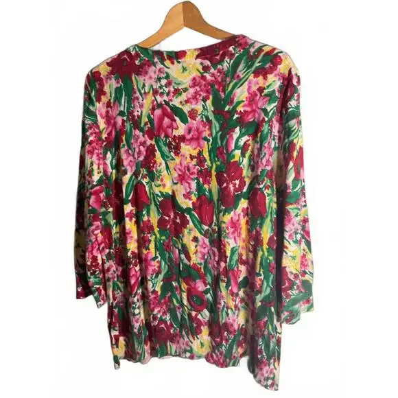 Talbots Floral Cardigan Sweater - Vibrant Spring Colors, Size 2X - Picture 6 of 7